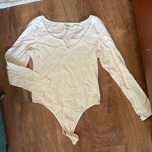 PINK long sleeve white body suit top